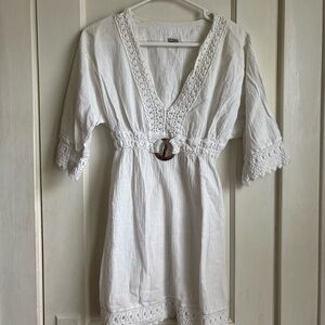 White Crochet Trim Tunic Top
